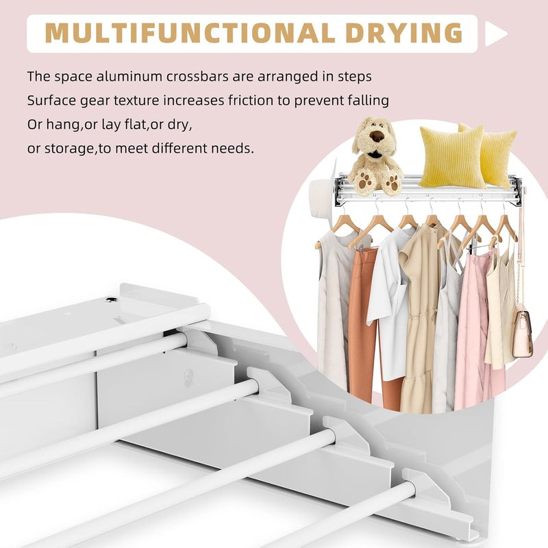 BAKON Wall Mounted Drying Rack with 4 Hooks and Shelf, Foldable Clothes Drying Rack for Laundry Room, Collapsible Laundry Rack Wall Mount, for Indoor Outdoor Hanging Clothes, 23.6 Inch - Image 3